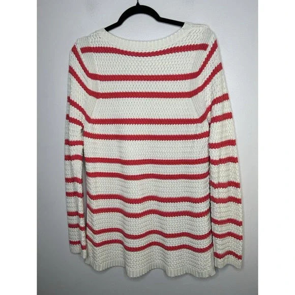 Talbots Pink White Stripes Crew Neck Sweater Top Long Sleeves Size Large - Picture 5 of 9